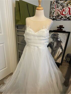 Lily White Ivory Sheer Lace Bodice Wedding Dress